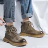 Botas homens redondo toe designer vintage britânico bota de couro genuíno moda casual sapatos de plataforma para impermeável 230831