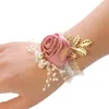 Decorative Flowers Girls Bridesmaid Wrist Wedding Prom Party Boutonniere Satin Rose Bracelet Fabric Hand Flower Decoration