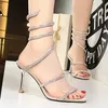 Zapatos de tacón alto sexis con diamantes de imitación para mujer, zapatos de tacón de aguja para boda, sandalias de verano para mujer, zapatos de tacón con punta abierta para mujer, zapato de fiesta, talla 34-40