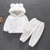 Conjuntos de roupas Bonito Bebê Meninos Meninas Coral Veludo Quente Primavera Outono Inverno Hoodied Roupas Conjuntos Crianças Crianças Grosso Urso de Lã Com Capuz Ternos 230830