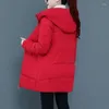 Trench da donna Parka invernale Tinta unita Giacca imbottita in cotone spesso caldo Donna Casual Cappotto di media lunghezza con cappuccio Capispalla allentata