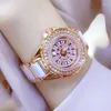 Horloges Sdotter BS Bee Sister Dameshorloges Vol diamanten horloge Gouden armband Keramische band Dames Waterdicht kwarts