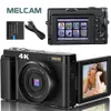 Digitalkameror 4K -kamera för pografi och video Autofokus Antishake 48MP Kompakt Vlogging 3 180 ° Flip Screen med Flash 230830
