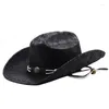 Berets WildlederStoff Cowboyhut für Erwachsene mit Gürtel Mode Karneval Party Kostüm Mütze Damen Herren Halloween Festival Kopfbedeckung