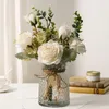 Decorative Flowers Artificial A Vase Pastoral Style Floral Scene Layout Props White Rose Flower Decoration For Bedroom Room Faux Home