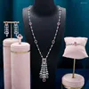 Ensemble collier et boucles d'oreilles TIRIM Long pour femmes, bijoux de mariée en zircone cubique, pull tendance, accessoires de mariage brillants