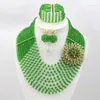 Kolczyki naszyjne Zestaw 2023 Najnowsze zielone kryształowe koraliki Nigerian Wedding Fashion Costume Jewelry African AMJ612