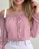 البلوزات النسائية قبالة الكتف بلوزة شيفون قميص قميص غير رسمي أعلى femme swiss dot tops clthing