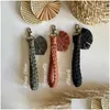 Keychains Lanyards Boho Handmade Woven Rame Keychain With Leaf Charm //Designer Bag Accessories //Key Ring Chain/Tiny Keyring-10 Col Dhfau