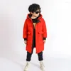 Down 2023 Soğuk Kış Çocuk Giysileri Moda Kızlar Noel Dış Giyim Kırmızı Siyah Boys Ceket Pamuk Uzun Büyük Cep