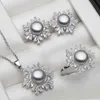 Ensembles de bijoux de mariage pour femmes, collier et boucles d'oreilles en argent 925 véritable, perles de 45cm, gris naturel, eau douce, mariée Fine, 230831