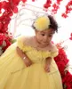 Robes pour filles, jupe Tutu à fleurs jaune clair, mignonne, avec des Appliques florales, robe de fête d'anniversaire pour enfants, en Tulle, Maxi