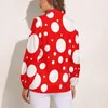 Damenblusen, rot-weiß gepunktete Bluse für Damen, von Kusama Yayoi inspiriert, lässiges, lockeres Langarm-Büroarbeitshemd, grafisches Oberteil, große Größe