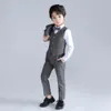 Costumes Ensemble de costume formel pour garçon élégant taille réglable Double boutonnage coupe ajustée classique 4 pièces veste gilet pantalon noeud papillon enfants smoking 230830