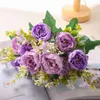 Decorative Flowers Artificial Bouquet Silk Peony 5 Heads Bridal Wedding Fake Flower For Home Christmas Decoration Pink