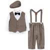 Abiti da bambino Abito formale Abito da neonato nato Gentleman Tuta a maniche lunghe Bambino Compleanno Festa di nozze Costume regalo 5 PZ 230830