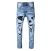 JEANS con patch con foro di marca, NUOVI leggings slim da uomo giovane