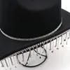 Bérets Fluorescent Coloré Gland Chapeau De Cowboy Pour Femmes Strass Frange Noir Western Cowgirl Chapeaux Mariée Cristal Solide Robe De Soirée