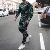 Männer Trainingsanzüge Rose Gedruckt Set Harajuku Langarm Übergroßen O Hals Mode Vintage Straße Casual Sport Anzug 2 Stück Design Kleidung