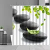 シャワーカーテン緑の竹の植物葉のシャワーカーテンZen石の花の風景のための浴室の装飾防水カーテン背景布R230831