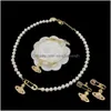 Bracelet Earrings Necklace Pearl Bracelet Fl Drill Ins Personality Pin Piercing Diamond Planet Pendant Western Queen Designer Jewel Dh6Ps
