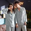 Pyjama en Satin pour femmes, vêtements de nuit, costume, Sexy, ample, chemise de nuit à revers, ensemble de sommeil décontracté pour Couple, vêtements de maison, automne