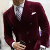 Mens Bourgogne Double Breasted Velvet Blazer Dinner Jacket Elegant Coat Smoking Suit 2021 Ankomst Mäns kostymer Blazers205i