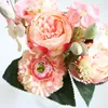 Decorative Flowers 30cm Rose Pink Silk Peony Artificial Bouquet 5 Big Head Bud Fake For Home Wedding Decoration Indoor Party Decor