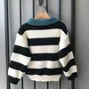 Pullover 2023 Spring Kids Fashion Knitted Striped Sweaters Boys All match Long Sleeve Turn down Collar Cardigans 230830