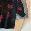 Damenpullover Vintage Black Rose Jacquard Puff Kurzarmpullover Frauen Gestricktes T-Shirt Sommer 2023 Neue Kragen Strickwaren Crop Tops Tees HKD230831