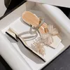 Tamanho 35-43 Mulheres Modernas Modern Plus Sandals Diamantes transparentes Lace Bow Bling Crystal Party Wedding Office Dress Slipper Slipper 577 106