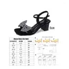 Sandals Women Fashion Ankle Buckle Bow High-heel Summer Pumps Open Toe Shoes Ladies Square Heel Female Plus Size