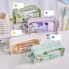 Learning Toys Transparent Visiable Pencil Case Simplicity Solid Color Fashion Pencil Bag Waterproof High Capacity Stationery Storage Bag