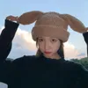 Cykelmössor Kvinnor Draping Ears Hat Cashmere Cap Autumn Winter Korean Sticked Wool Thicken Warm Version of Japanese