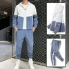 Tute da uomo Tuta da uomo Casual Primavera Autunno Patchwork Set di abbigliamento sportivo Tasche con cerniera Giacche Pantaloni Set di due pezzi