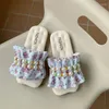 Slipper Kruleepo Fashion Fairy Style Slippers Slipers Slipers для девочек, девочки, дети дети, малыш, жемчужный цветочный принт Pu Кожаный Antiskid San