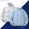 Men's Down Parkas Down Jacket Men's Two Sides Wear Winter Short Style Stand Collar Couple Two Open White Duck Down Plaid Warm Tide Brand Coat Q230831