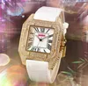 Cadran romain carré série Tank Montre femme 36MM hommes 43MM véritable cuir de vache mouvement à quartz plein diamants bague boîtier horloge affaires montres haut de gamme Montre de Luxe