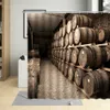 Shower Curtains Wood Wine Cellar Red Wine Barrel Pattern Home Decor Screens Oak Barrel Print Shower Curtain Waterproof Fabric Bathroom Curtains R230831