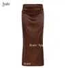 Kjolar Jyate Brown Satin Silk Women Korean Fashion High midje Split Office Long Kjol 2023 Summer Elegant Ladies Club Maxi