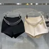 Shorts pour femmes Borvemays Diamonds Ceinture Chaîne Slim Tempérament All-Match Taille haute Couleur unie Pantalon d'automne WZ5680