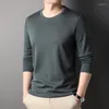 Men's T Shirts Top Quality Wool 4.7% Mens Shirt Solid Color Soft Round Neck Long Sleeve Tops Casual Men Clothing