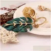 Porte-clés longes de Noël feuille verte porte-clés en métal beau et frais feuillage forme porte-clés festival cadeau dames accessoires air dhzd3