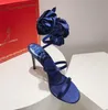 صيف 2023 Rene Lady Cleo Sandals حفل زفاف حفل زفاف ثياب High Heel Wedding Shoes Lace مع الزهور الحريرية رومانسية أحذية نسائية Rhinestone Snake Box