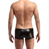 Sous-vêtements brillant imitation cuir façonnant boxer shorts hommes sexy sous-vêtements serrés taille basse coupe mince jambe plate clubwear