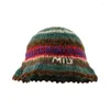 Baretten handgemaakte gebreide streep emmer hoed voor vrouw weven patroon brede rand volwassen tieners winter visser cap