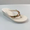 Chinelos sandálias mulher 2023 flip flops verão strass decoração dedo do pé aberto mulheres cunha ao ar livre sapatos de praia cc48