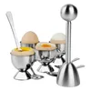 Egg Tools Stainless Steel Egg Cracker Topper Set Hard Boiled Eggs Separator Holder 4 Spoons 4 Cups 1 Shells Remover Top Cutter 230831