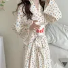 Kvinnors sömnkläder Robe Women Cotton Floral Long Sleeve Nightwear Shower Badrobe Kimono Söta söta pyjamas förklädkläder