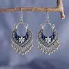 Necklace Earrings Set Boho Silver Color Drop Women 2023 Orecchini Jewelry Vintage Blue Flower Heart Shape Chain